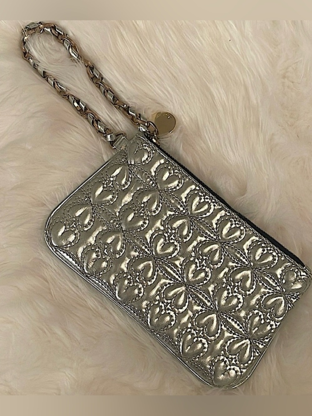 DEUX LUX Satchel/ Silver/ Vegan Leather/ purple satin lining/ Gold accents